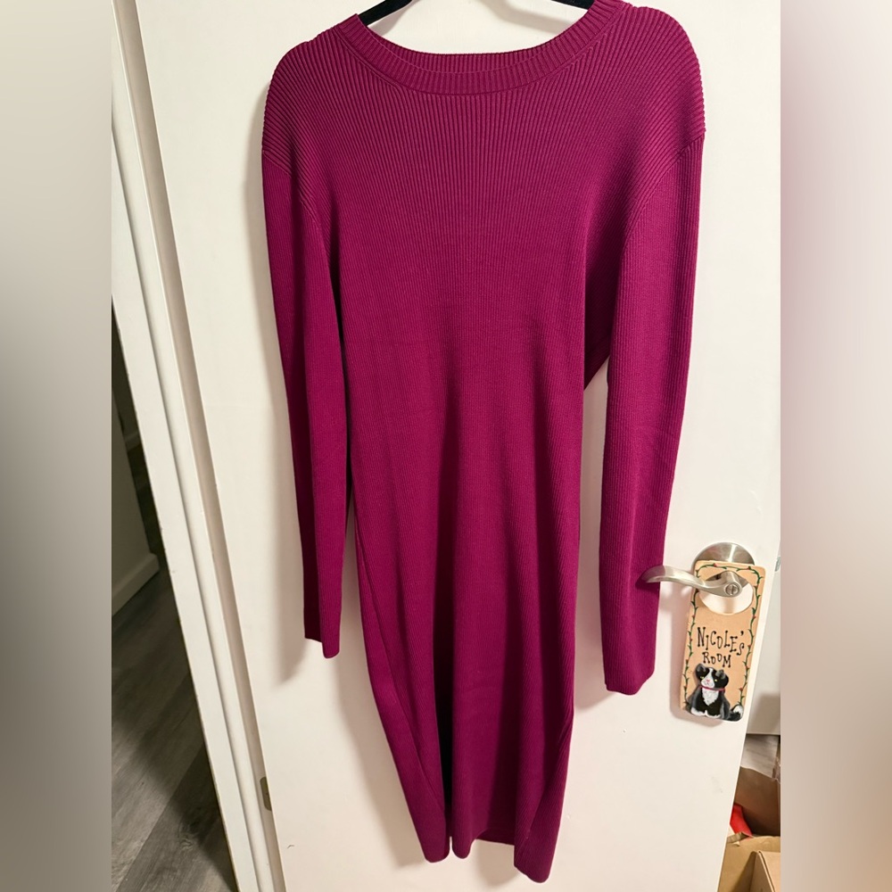 Nine West Long Sleeve Ribbed Bodycon Dress - Fuchsia